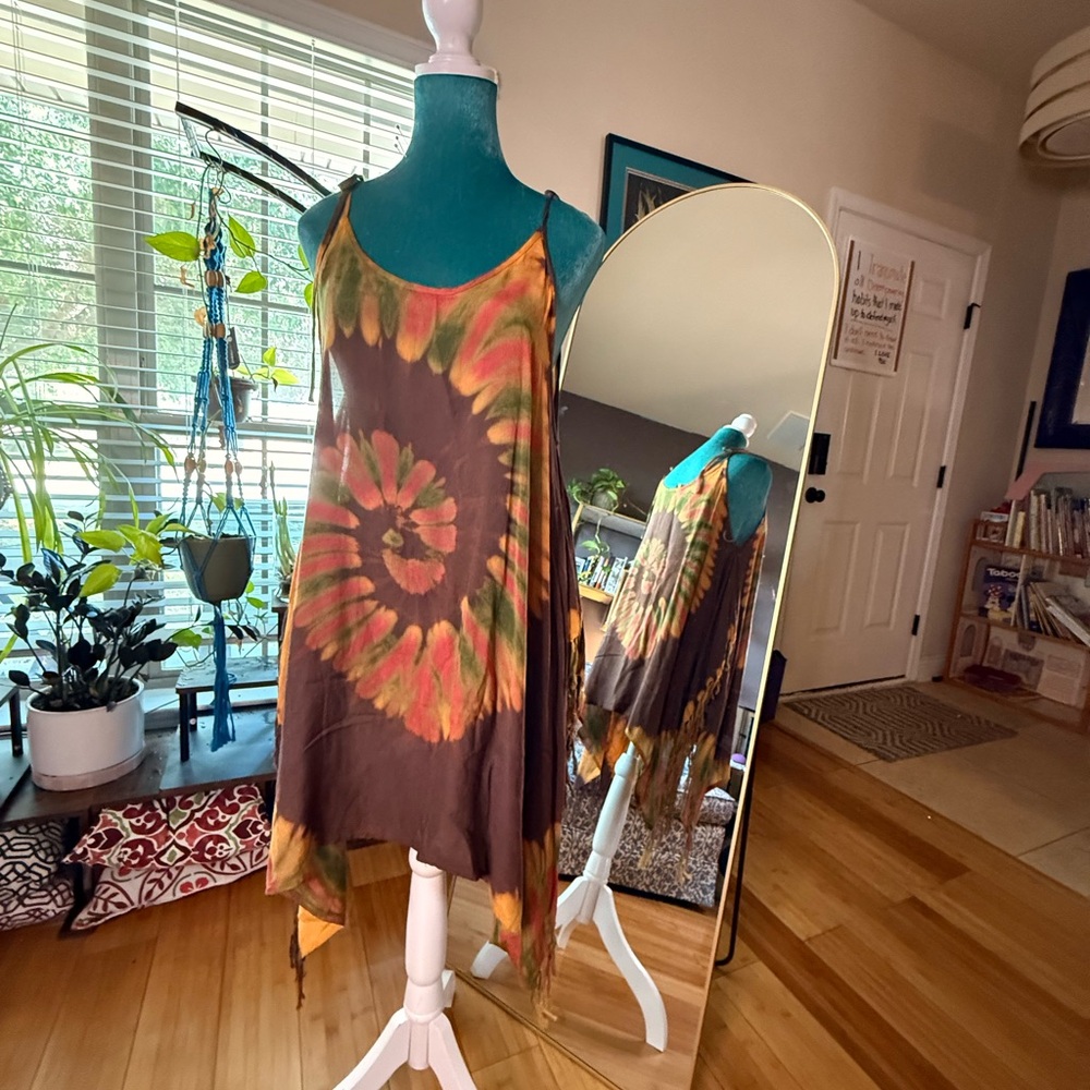 Boho Spiral Tie-Dye Fringe Dress (Handmade Style) - Picture 2 of 5